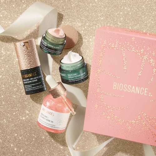 Biossance Most Loved + Luminous Skincare Holiday Gift Set, Vitamin C Rose Face Oil, Marine Algae Eye Cream, Omega Repair Face Moisturizer, and Lactic Acid 10% resurfacing face serum, $143 value, 1 Set