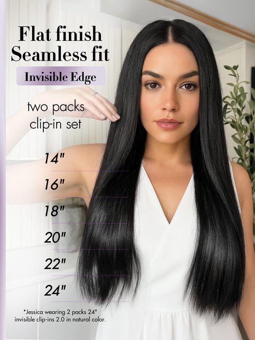 LUVME Invisible Clip in Hair Extensions Real Human Hair, 14 inch 110g 6Pcs, Natural Black Remy Human Hair Extensions Clip ins for Women, Natural Human Hair