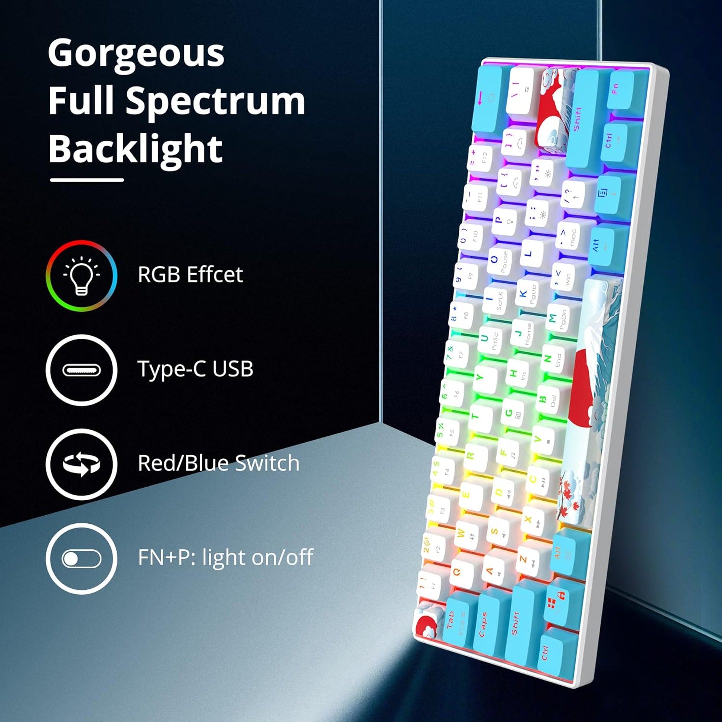60 Percent Gaming Keyboard Portable 61 Keys Mechanical Keyboard Compact Wired Keyboard RGB Backlit for PC Laptop Gamer(61 Blue/Blue Switch)