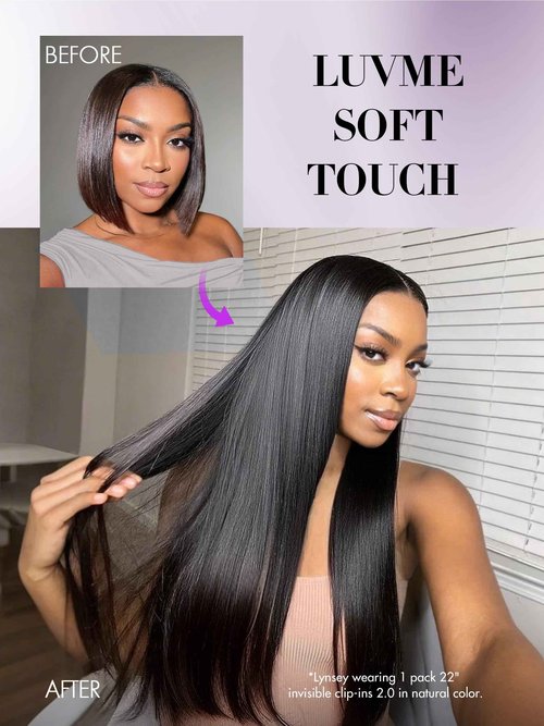 LUVME Invisible Clip in Hair Extensions,Yaki Straight 18 Inch 110g 6Pcs Seamless PU Weft, 100% Real Human Hair Extensions, Natural Look & Comfortable Wear, Easy to Apply