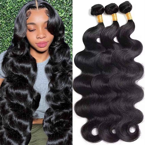 Rumdiku 12A Human Hair Bundles Body Wave Bundle Human Hair 18 20 22 Inch 100% Unprocessed Brazilian Virgin Hair Bundle Deals Weave 3 Bundle Human Hair Extensions Body Wave Bundles Natural Black