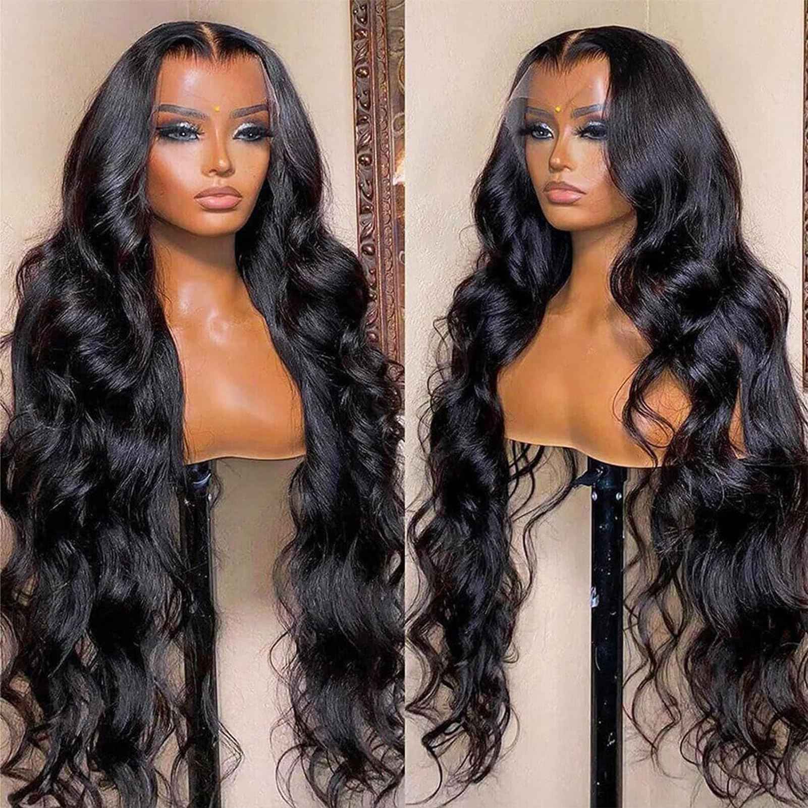 Luminary 24 inch Body Wave Lace Front Wigs Human Hair 13x4 HD Transparent Lace Frontal Wigs Pre Plucked with Baby Hair 180% Density Brazilian Body Wave Human Hair Wigs for Black Women Natural Black