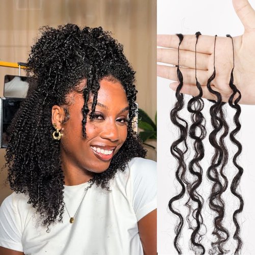 Afro Kinky Curly Human Crochet Hair Extensions Pre-Sparated Multi-Textured Kinky Curly Feather Crochet Human Twist Braiding Hair For Black Women (60 Gram, 18 Inch)