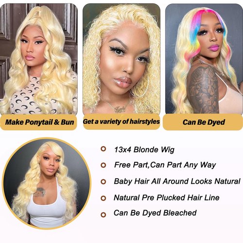 Miss Alle 613 Blonde Lace Front Wigs Human Hair HD Transparent 150% Density 13x4 Body Wave Pre Plucked with Baby Hair 22inch