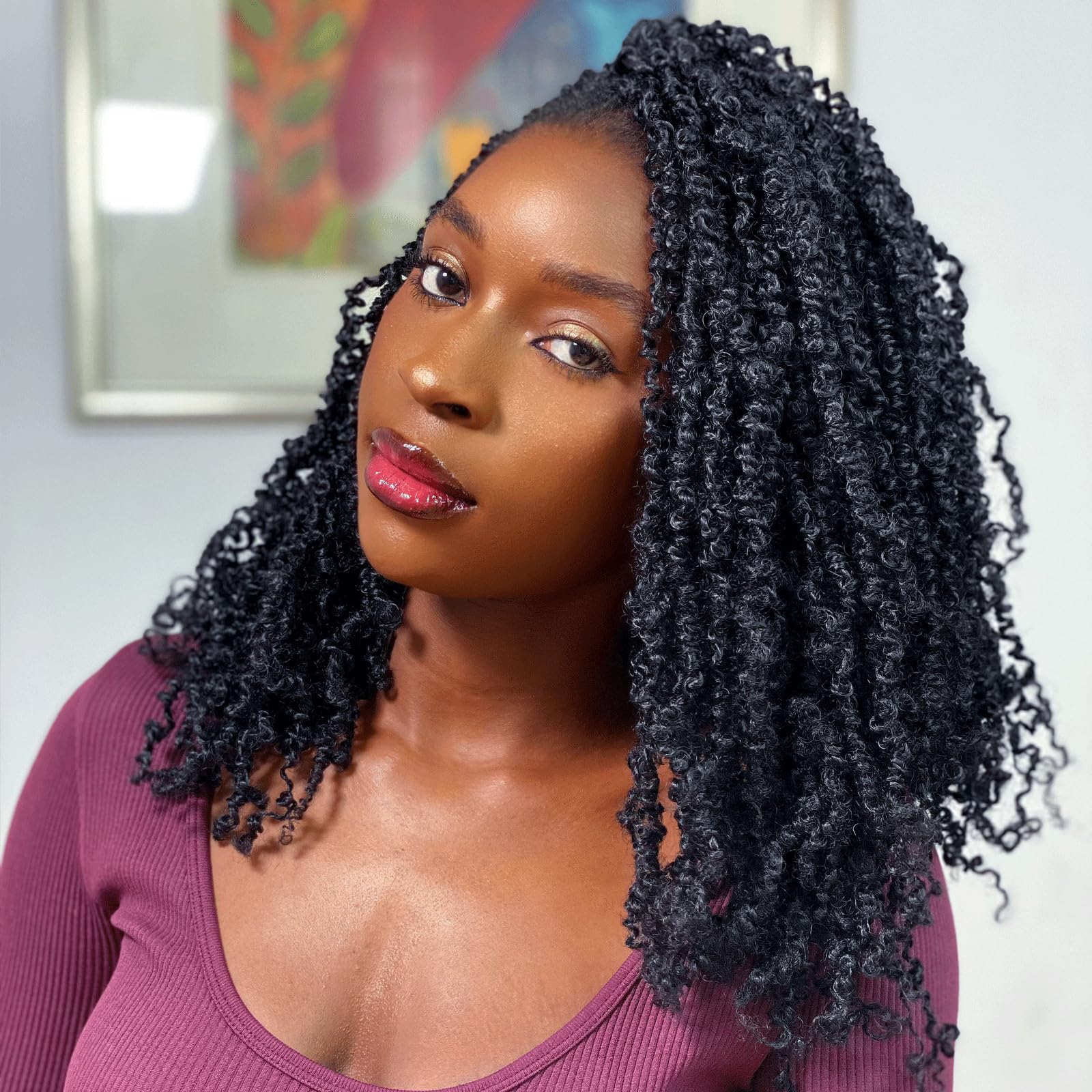 GIX Yanky Twist Crochet Hair - 16 Inch 8 Packs (240 Strands) Natural Black Pre-twisted Fluffy Spring Mini Twist Short Bob Passion Twist, Pre-Looped Crochet Braids Braiding Hair (16 Inch, 1B-8P)