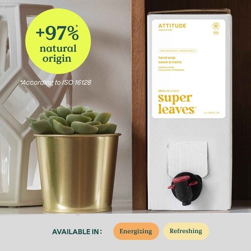 ATTITUDE Liquid Hand Soap, EWG Verified, Plant and Mineral-Based, Vegan Personal Care Products, Lemon Leaves, Bulk Refill Format, 135.26 Fl Oz