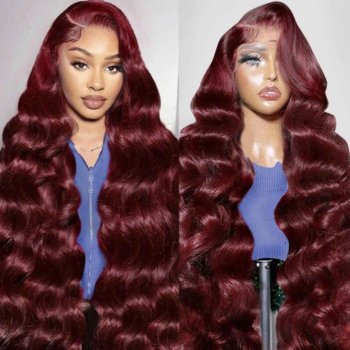 GOFWARD 24 Inch 99j Burgundy 13x6 Body Wave Lace Front Wigs Human Hair 200% Density Glueless HD Transparent Lace Frontal Wigs Human Hair Pre Plucked With Baby Hair Burgundy Wine Red Wigs For Women