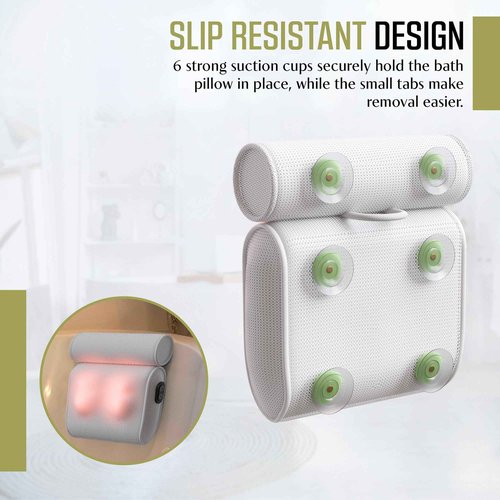 MONET Massaging Bath Pillow - IPX8 Waterproof Bath Pillow for Tub - Soft 4d Mesh Back, Neck and Shoulder Massager - Deep Tissue Relief and Relaxation - Non-Slip 6 Suction Cup - Fits All Tubs