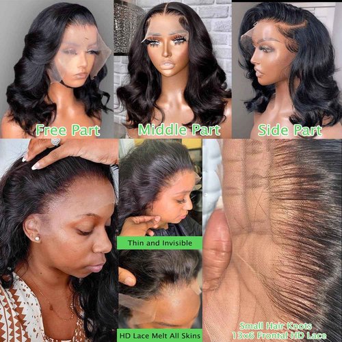 Bob Wig Human Hair 13x6 HD Lace Front Wigs Human Hair 200 Density Body Wave Lace Front Wigs Pre Plucked 16 inch Short Bob Wigs for Women Glueless Wig