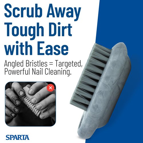 SPARTA Nail Scrub Brush Commercial-Grade, Heavy-Duty Hand and Fingernail Brush with Stiff Bristles for Gardeners, Mechanics, And Foodservice Personnel, Plastic, 5 Inches, Gray, (Pack of 12)