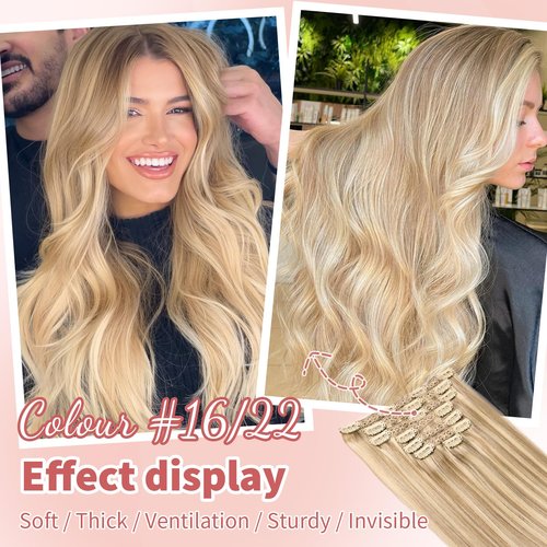 DIYOMO human hair clip in extensions Soft&Natural 120g 7pcs hair extensions real human hair clip insHair Straight&Invisible (16 Inch,#16/22)