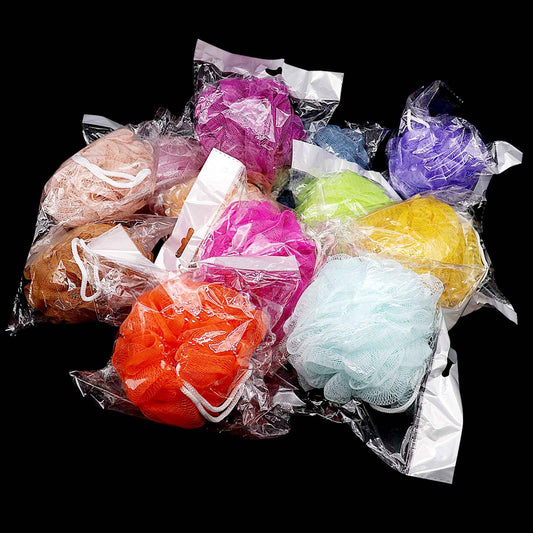 (50 Pack) Kheoxusa Loofah Individually Wrapped,Individually Wrapped Loofah,Travel Size Shower Bath Scrunchies,Sponges Pouf Mesh for Body Bath Shower Travel Guest Bulk Mini Small Pack (Color Random)