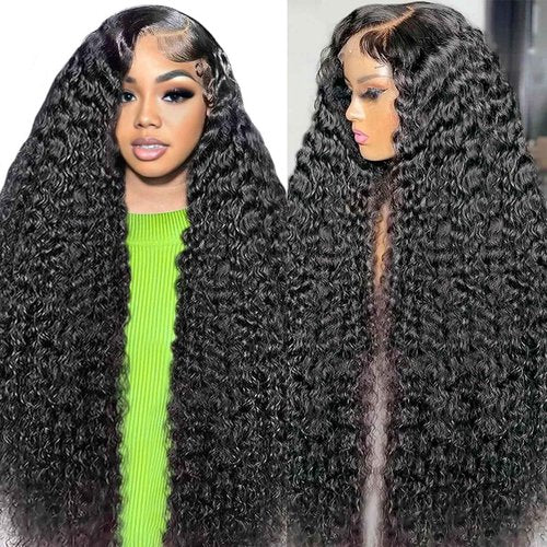 BSTDAE 30 Inch Deep Wave Lace Front Wigs Human Hair 13x6 HD Lace Front Wigs Human Hair for Women Natural Color Deep Curly Wig 180% Density Transparent Lace Frontal Wig Pre Plucked