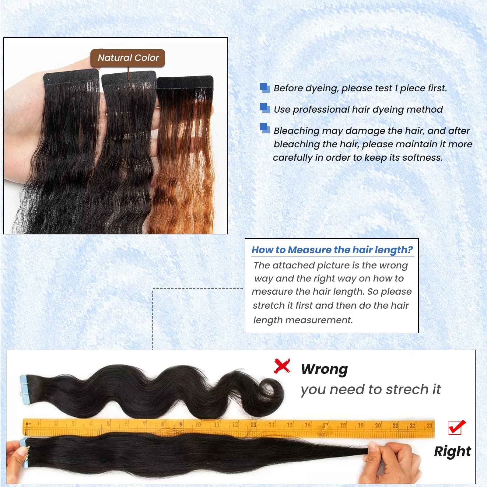 Long Curly Wave Tape in Hair Extensions Natural Color 22 Inch Water Wave Tape in Human Hair Extensions 40PCS 100G Thick and Full Invisible Tape ins Water Wave Real Remy Human Hair Pieces Black
