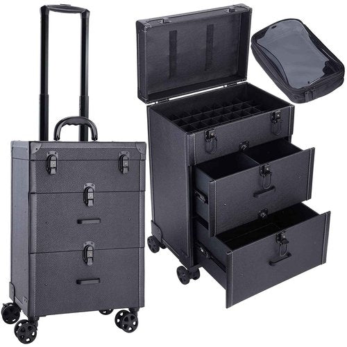 Frenessa Rolling Nail Case - Wheeled Vegan Leather Manicure Storage Organizer for Nail Technicians, Cosmetologists, and Stylists
