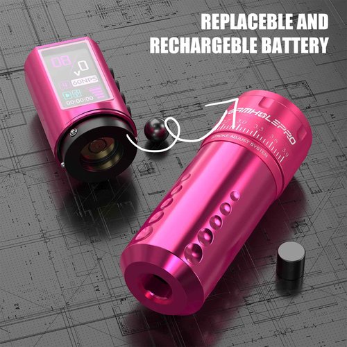 WORMHOLE PRO 7 Adjustable Strokes Wireless Tattoo Gun Wireless Tattoo Machine with 1,800 mAh Capacity Wireless Power Supply, Coreless Motor, Digital LED Display Tattoo Pen VIRGO HKP15-A