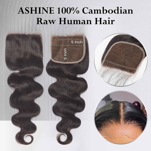ASHINE 5x5 HD Lace Closure Body Wave Straight Human Hair 5x5 Real HD Lace Closure Invisible Bleached Knots Pre Plucked with Baby Hair Natural Hairline 18 Inch