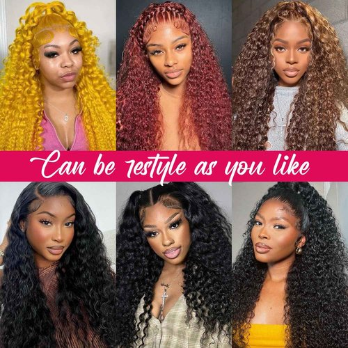 ZKSK 28 Inch 13x6 Deep Wave Lace Front Wigs Human Hair 180% Density HD Lace Front Wigs Human Hair Pre Plucked Natural Color Glueless Wig 100% Virgin Lace Front Wigs for Women