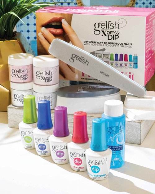 Gelish Xpress Dip N Brush French Kit - Powder Colors, Built-In Activator, 21+ Days Chip Proof Wear, Nail Dip Powder, Nail Kit, Dipping