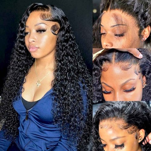Ysxbui Deep Wave Lace Front Wigs Human Hair 180 Density 13x4 HD Transparent Frontal Wigs Human Hair for Women Deep Curly Glueless Wigs Human Hair Pre Plucked with Baby Hair 24Inch