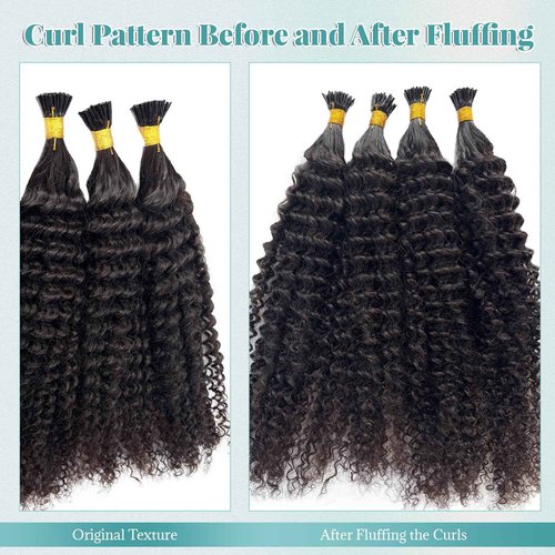 Itip Hair Extensions Real Human Hair Long Curly I Tip Extensions 24 Inch 50g 50s, #1B Natural Black Cold Fusion I Tip Hair Extension Burmese Human Hair Kinky Curly I Tips for Black Women