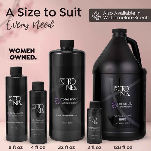 Tones Watermelon Scented EMA Monomer - Odor Neutralizing Acrylic Nail Liquid, Non-Yellowing, Superior Adhesion for Flawless Sets - MMA-Free - Made in USA (32 Fl Oz)