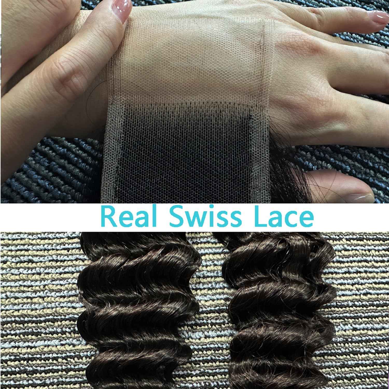 2x6 Hd Lace Closure Unprocessed Human Hair 150% Density Closure Pre-Plucked Hairline Deep Wavy Style Closure Middle Part With Baby Hair Natural Black Color 20 Inch