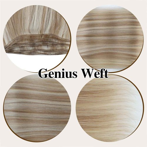 ABH AMAZINGBEAUTY HAIR Genius Weft Hair Extensions Human Hair Sew in Hair Extensions Real Human Hair Weft Extensions Hand Tied Virgin Hair 50G, #P8/60 Ash Brown Highlighted Platinum Blonde 20 Inch