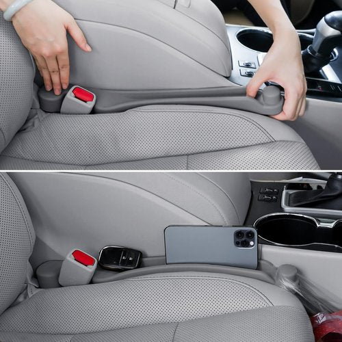 Car Seat Gap Filler Set of 2, Soft Foam Multifunctional Seat Side Gap Filler with Organizer & Hook Function, 3in1 Gap Stopper Universal Fit Car SUV Truck Fill The Gap Between Seat & Console(Gray)
