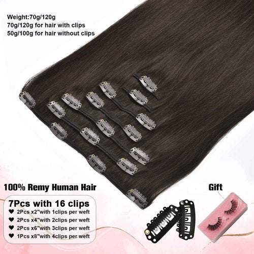 Senmy Hair Extension Clip In Human Hair 120g 7Pcs Remy Dark Brown Human Hair Clip in Hair Extensions 20 Inch Clips in Human Hair Extensions For Women
