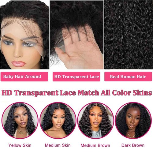 UDJLH 13x6 Deep Wave Lace Front Wigs Human Hair Curly Human Hair Wig for Women HD Deep Curly Lace Frontal Wigs Glueless Human Hair Pre Plucked with Baby Hair Natural Color (22 Inch-12A)
