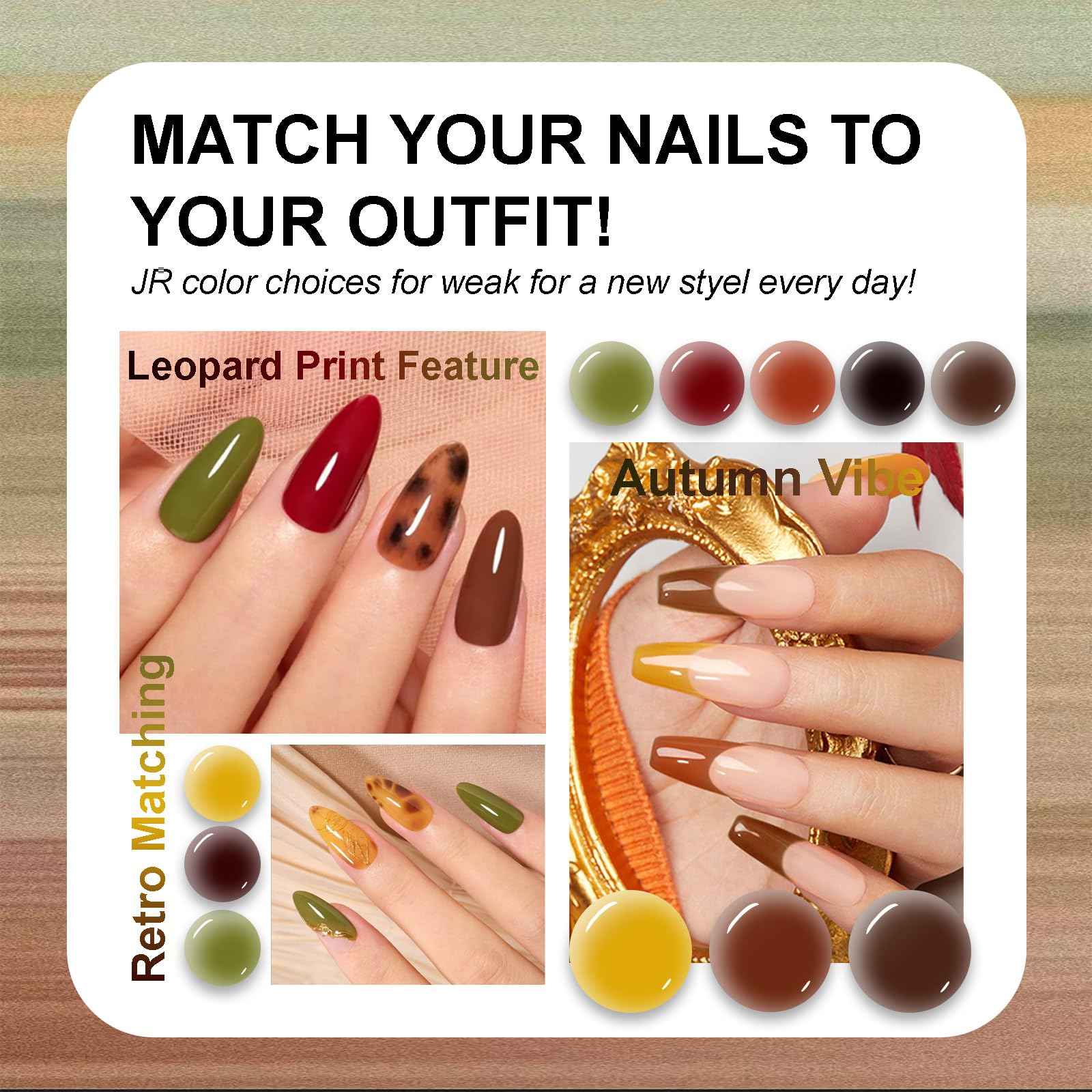 JR 35pcs 10ml Gel Nail Polish Dark series Yellow Green Black Red Nude Brown Gel Polish Set Base Top Matte Coat For Professional Nail Salon Gifts for Women C Set