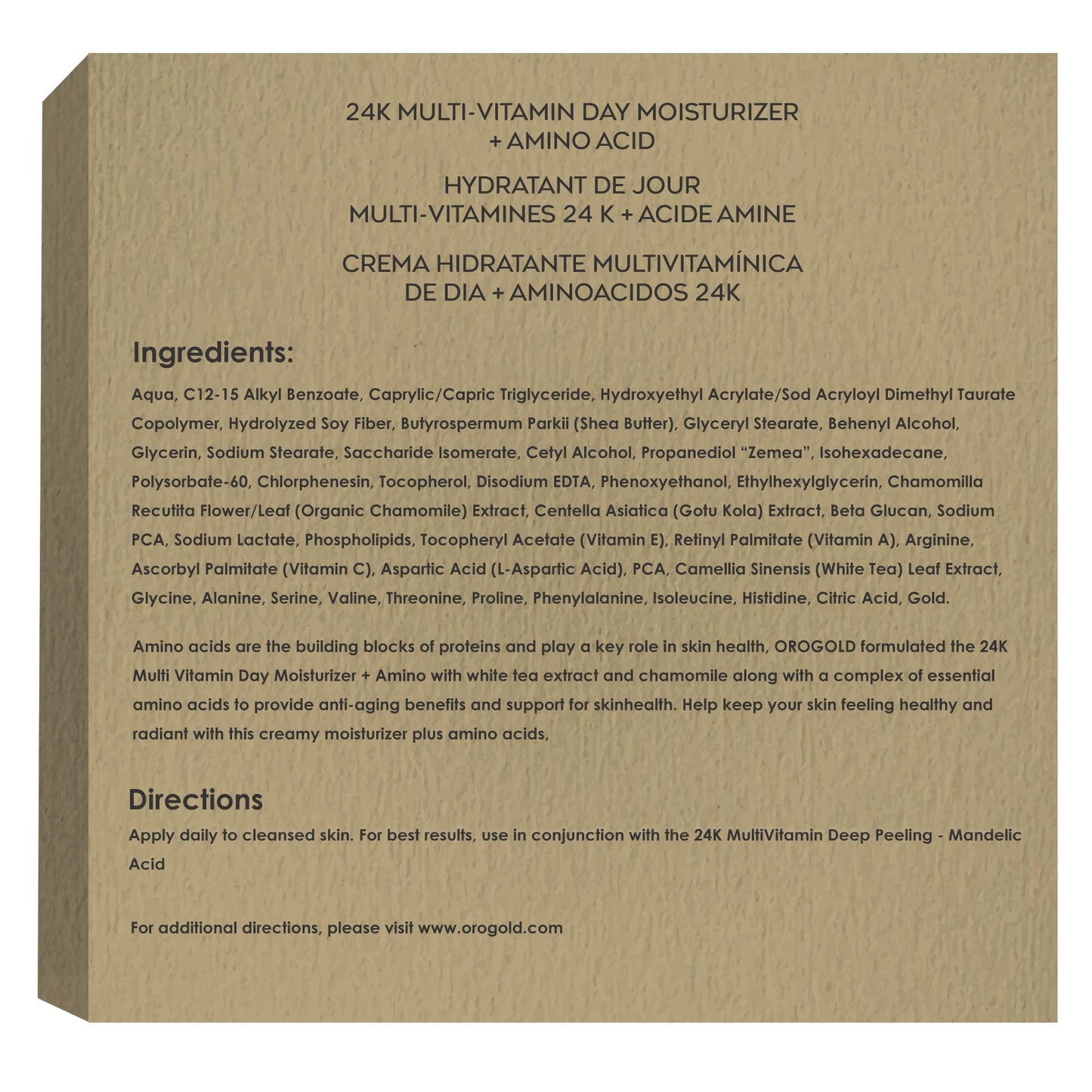 Orogold 24K Multi-Vitamin Day Moisturizer with Amino Acids, Day Cream with Vitamin C, Vitamin A and Vitamin E, 52 G / 1.83 Oz.