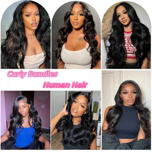 Body Wave Bundles Human Hair 12A Human Hair Bundles 18 20 22 IN 100% Unprocessed Brazilian Virgin Hair 3 Bundles Double Weft Hair Extensions Real Human Hair Natural Black For Woman 18 20 22 IN