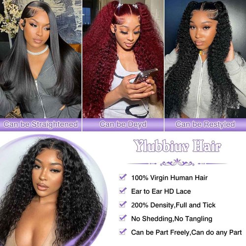 Ylubbiuv Deep Wave Lace Front Wigs Human Hair 13x6 HD Lace 200% Density Pre Plucked Deep Wave Frontal Wig Deep Curly Wig for Women 28 Inch