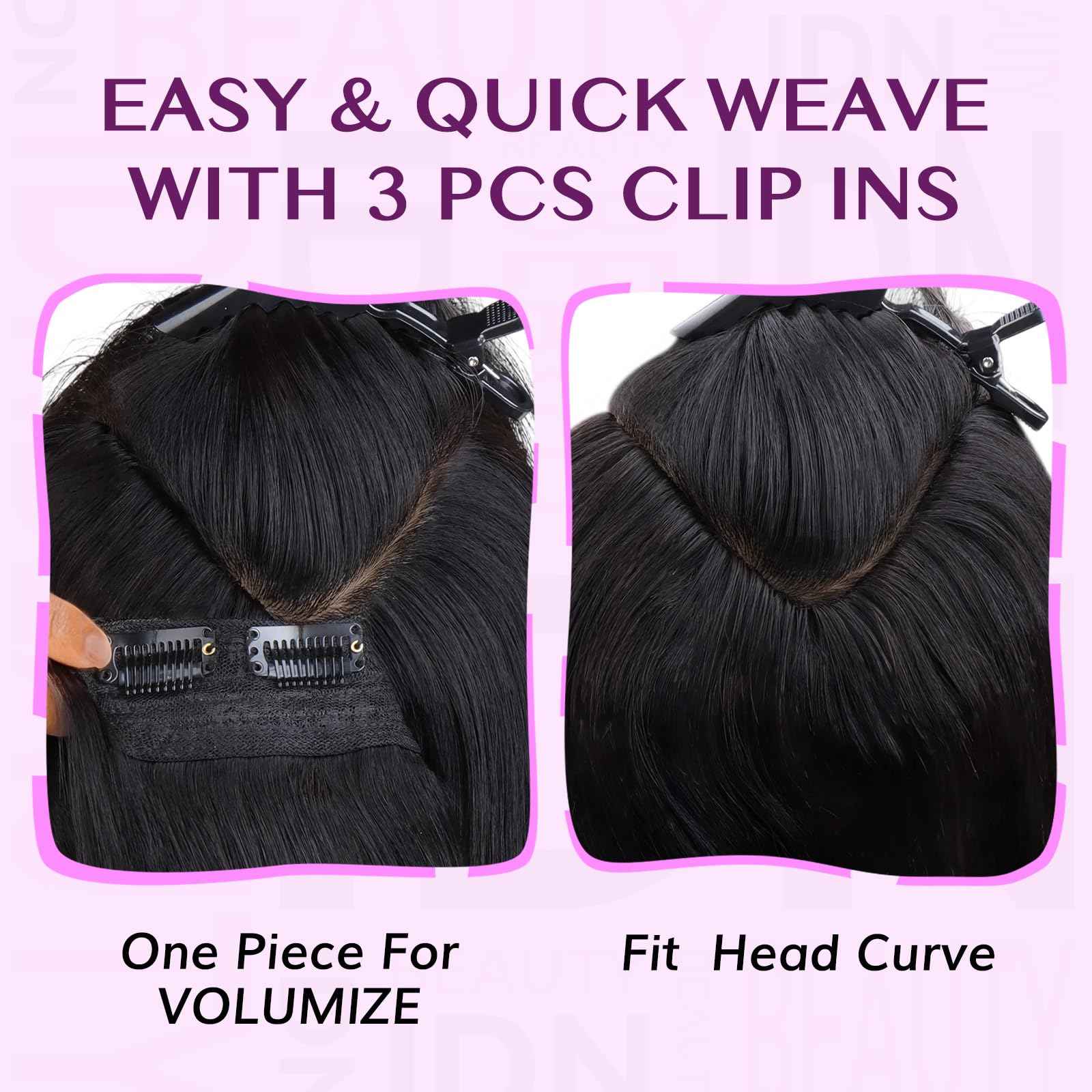 IDN BEAUTY V Part One Piece Clip in Hair Extensions Human Hair Combo Pack, Body Wave 18 Inch 120g 1pcs V Part and 2pcs Clip Ins For Black Woman Natural Black V Shape Lace Weft Seamless Invisible Edge