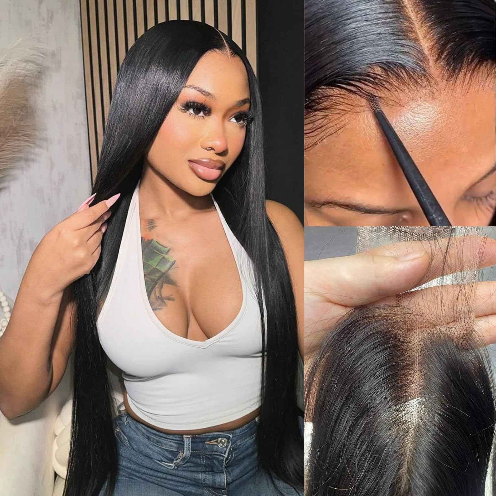 2x6 Closure, Straight Human Hair Hd Lace Closure Invisible Skinlike 2 by 6 Hd Lace Middle part Bleached Knot Pre-Plucked Natural Hairline 18 Inch 2 6 Frontal Hd Closure Natural Black 18inch