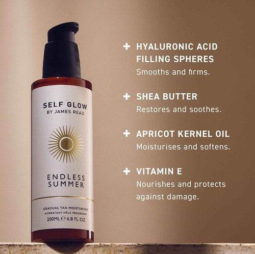 SELF GLOW BY JAMES READ - Endless Summer Gradual Tan Moisturiser | Nourish + Tone Skin With Customizable, Lasting Glow | Non-Allergen Fragrance, Silicone + Drying Alcohol-Free (200mL | 6.8 fl oz)