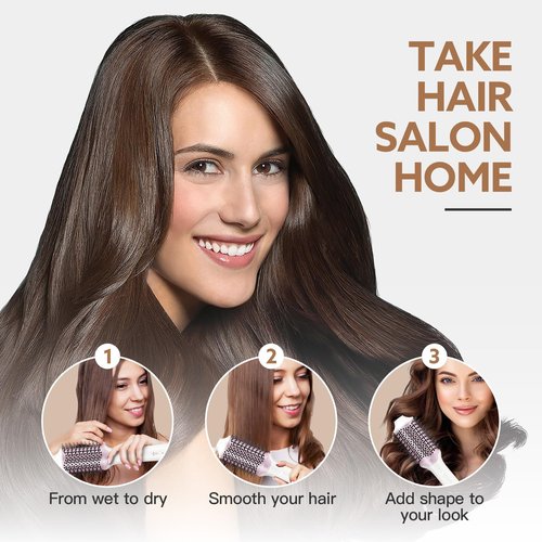 2-in-1 Blow Dryer Brush, Ionic & Ceramic Thermal Brush with Adjustable Heat & Cool Shot, 110000 RPM Motor High-Speed Motor for Frizz-Free, Smooth & Voluminous Hair,White no Comb