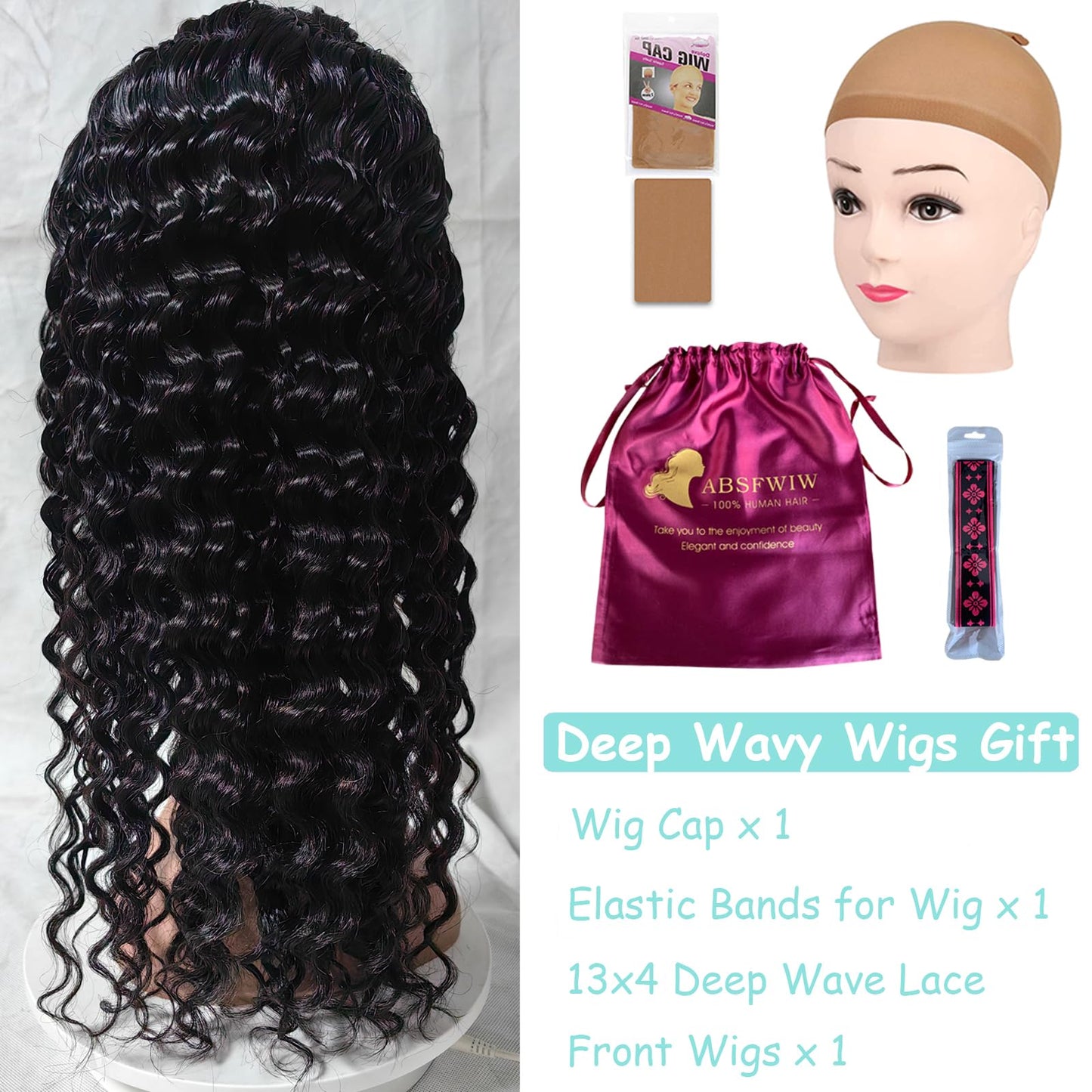 24Inch Deep Wave Lace Front Wigs Human Hair-13x4 HD Transparent Deep Wave Frontal Wigs Human Hair Glueless Curly Wigs for Women 200% Density Curly Lace Front Human Hair Pre Plucked with Baby Hair