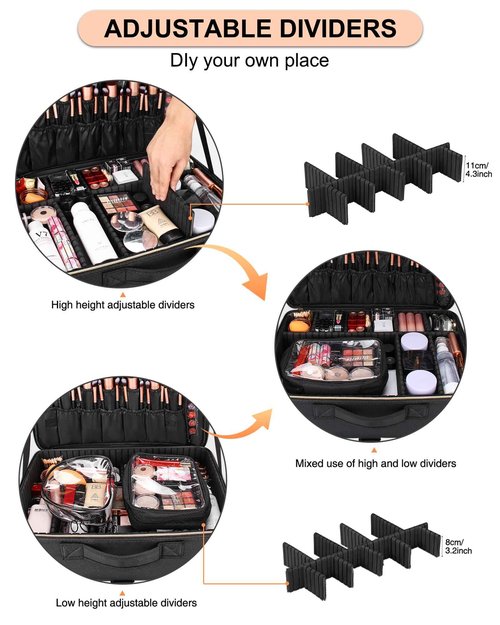 Relavel Extra Large Makeup Bag, Makeup Case Professional Makeup Artist Kit Train Case Travel Cosmetic Bag Brush Organizer, Waterproof Leather Material, with Adjustable Shoulder Straps and Dividers