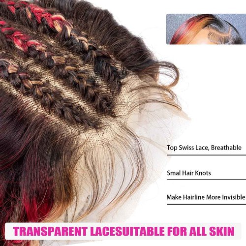 MARRY MOON 13x6 Burgundy Lace Front Wigs Glueless Pre Plucked Red Blonde Highlight Omber Lace Front Wigs 180% Density Wear and Go Wigs 22Inch
