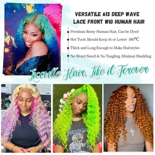 Licoville Blonde Lace Front Wig Human Hair Pre Plucked Curly Blonde Wig HD Transparent Deep Wave 613 13x6 Lace Front Wigs Human Hair 180% Density 28 Inch 613 Frontal Wigs for Black Women