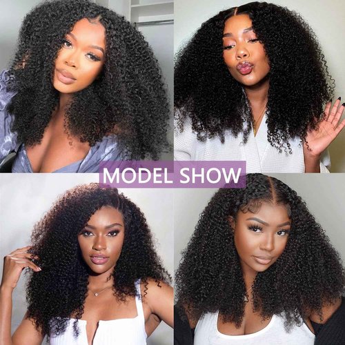 UREMY Afro Kinky Curly Wig Human Hair, 13x4 Lace Front Curly Afro Glueless Wigs 180 Density, Pre Plucked Transparent Lace Frontal, Brazilian Human Hair Bob Wig for Women, Natural Black 18 Inch