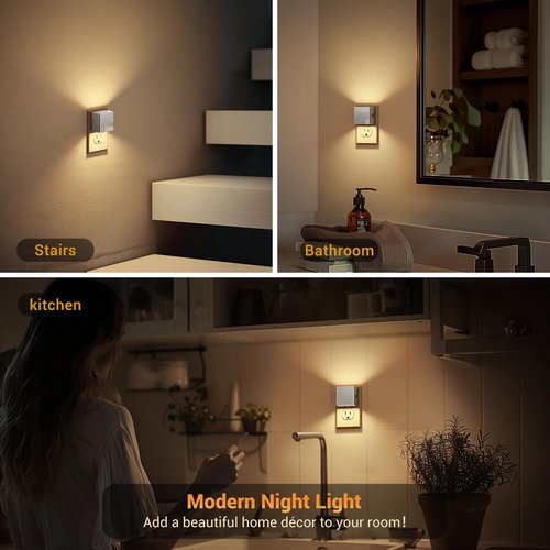 JandCase Night Light,Automatic Night Lights Plug into Wall,Dusk to Dawn,2 Pack Soft White 3000K Brightness Adjustable Nightlight for Kids Bedroom Bathroom Hallway Kitchen
