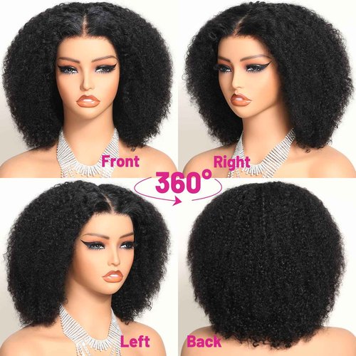 ijoy Kinky Curly Wig Human Hair 13x4 Lace Front Wigs 180 Density, 14 Inch Pre Plucked Afro Curly Human Hair Wig for Women, Natural Black, 4a/4b, Full and Thick(14inch)
