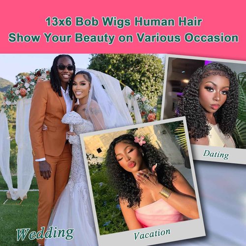 Bob Wig Human Hair 13x6 Deep Wave Hd Lace Front Wigs Human Hair 210% Density Frontal Wigs Glueless Wigs Human Hair Short Curly Bob Wigs for Women Pre Plucked With Baby Hair 12 Inch Human Hair Wig