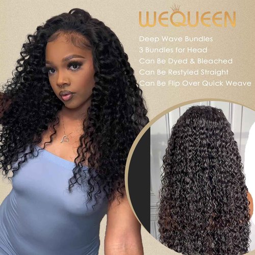 WEQUEEN Deep Wave Human Hair Bundles 16 18 20 Inch 100% 16A Brazilian Hair Long Lasting Deep Wave Bundles for Women