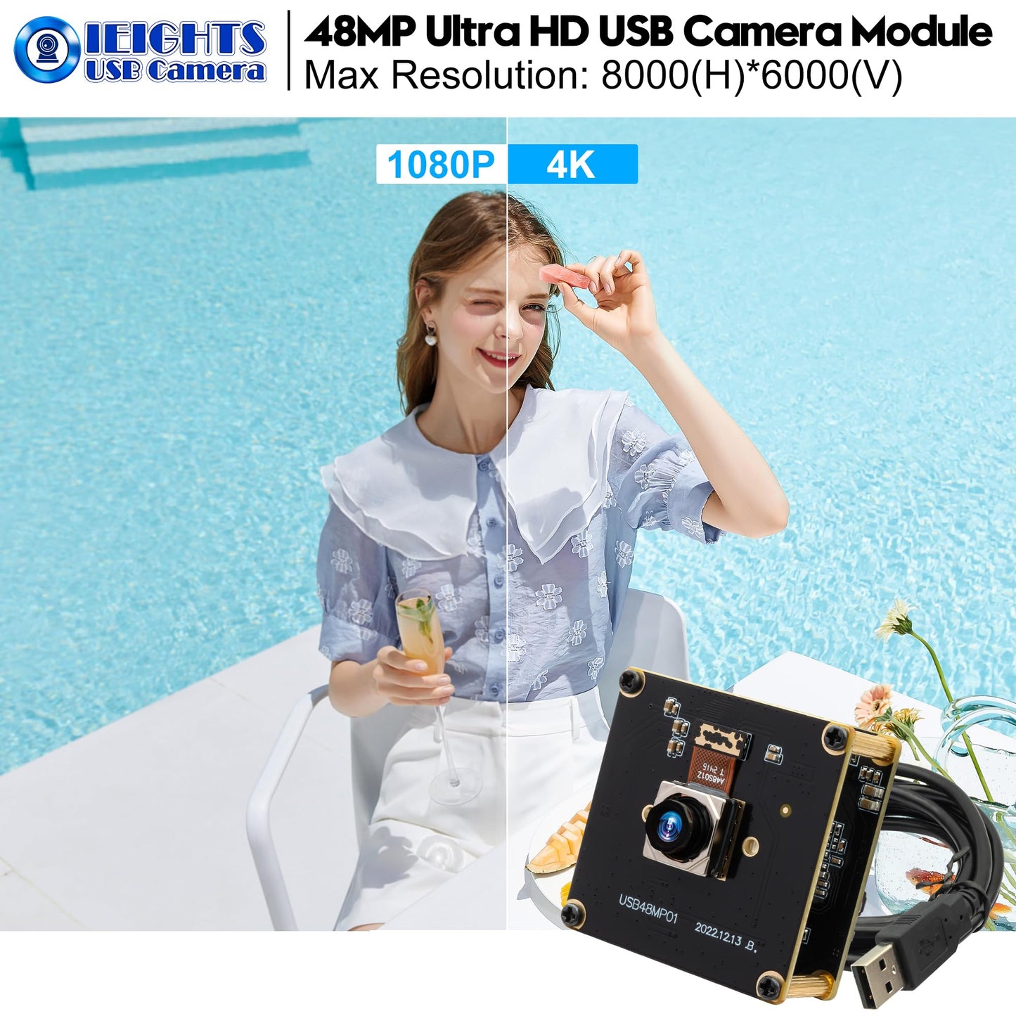 48MP Wide Angle USB Camera Module 200ms Fast Autofocus Webcam Board 100degree No Distortion Lens PC Camera Mini UVC USB2.0 Backup Cam UHD Second Webcamera 6000P Lightburn_Cam for Laser Engraver