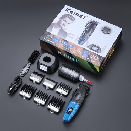 KEMEI 1670 Professional Hair Clippers for Men, Cordless Barber Clipper with LED Display, 9000 RPM Clippers for Hair Cutting with Charging Base